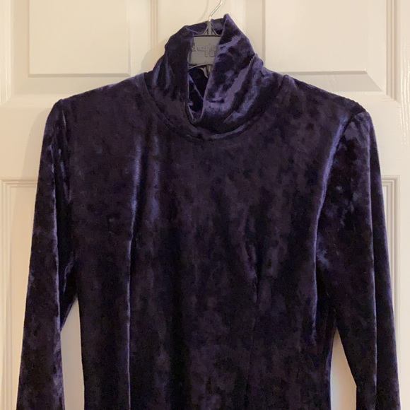 Blue Crushed Satin Mock Neck Dress - Picture 2 of 5